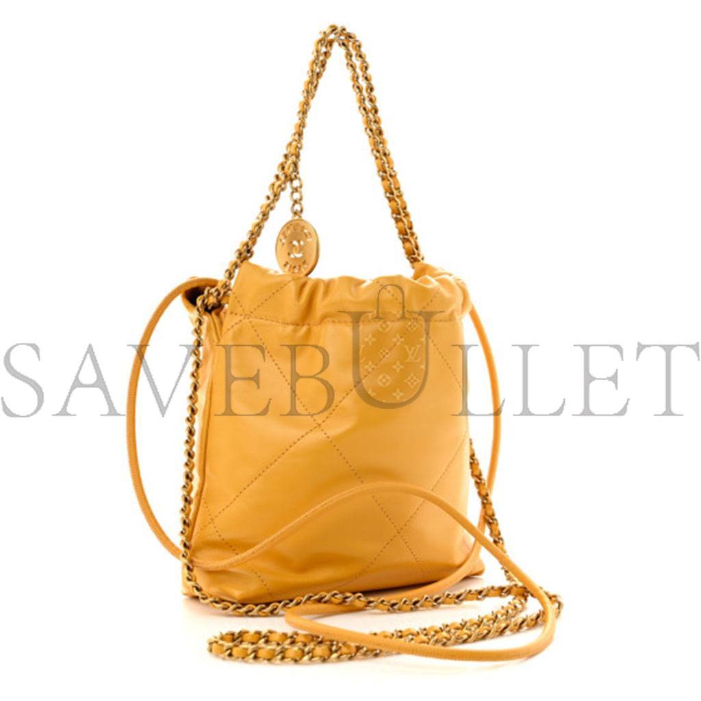 Ch*el master shiny calfskin quilted mini Ch*el 22 yellow as3980 (20*19*6cm)